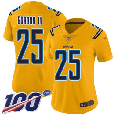 Los Angeles Chargers NFL Football Melvin Gordon Gold Jersey Women Limited #25 100th Season Inverted Legend->women nfl jersey->Women Jersey